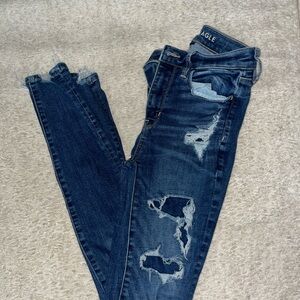American Eagle Outfitters Dark Blue Distressed Skinny Jeans